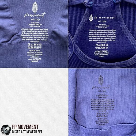 FP MOVEMENT SET GOOD KARMA SQUARE NECK BRA + LEGGINGS + HR CROP TANK VIOLET BLUE - Picture 13 of 16